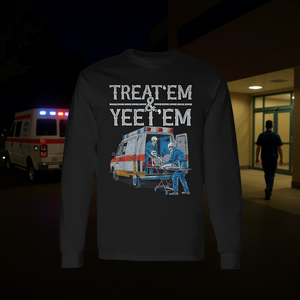 Camiseta de manga larga para adultos con diseño de esqueleto y ambulancia, humor Treat Em And Yeet Em - Product Image 3