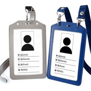 Vintage Style Dual Vertical PU Leather RFID Badge Holder Transparent ID <b>Card</b> & Credit <b>Card</b> Name Holder - Product Image 1