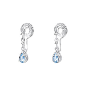 Pendientes de Plata de Ley 925 con Circonita Cúbica Azul en Forma de Lágrima, con Gancho en Espiral, Joyería Fina, Regalo para Mujeres y Niñas - Product Image 1