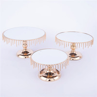 Ensemble de 3 supports à gâteaux dorés en métal pour table de dessert, supports ronds antiques pour présentation de desserts, plateau
