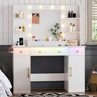 Coiffeuse moderne en bois avec miroir et éclairage d'ambiance RGB, 5 tiroirs, prise électrique intégrée, pour chambre et salon