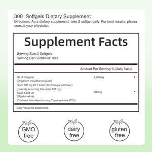 Huile d'<span class=keywords><strong>origan</strong></span> 2 en 1 6000mg avec huile de nigelle 200mg, capsules de supplément d'huile d'<span class=keywords><strong>origan</strong></span>, 300 gélules molles - Product Image 5