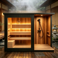 Sauna intérieur en bois, cabine de sauna sèche, sauna infrarouge lointain, salle de douche de luxe pour usage résidentiel dans le jardin ou la cour.