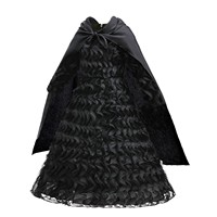 Costume de sorcière noire pour filles, robe texturée à volants avec cape en satin, tenue de cosplay pour fête d'Halloween