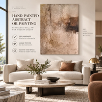Peinture abstraite texturée stuc beige crème, surface granulée et irrégulière, accents charbon foncé, peinte à la main sur toile