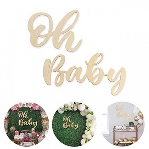 En stock: Adhesivos de pared de madera Oh Baby para bebés, niños y niñas, decoraciones para fiestas de cumpleaños, piezas de madera para el primer cumpleaños. - Product Image 2