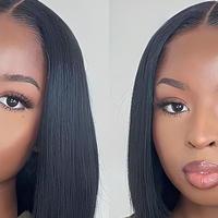 Perruque Lace Front en Cheveux Humains Vietnamiens Bruts, Sans Colle, Prête à Porter, Courte, Densité Réglable, Dentelle Pré-Plumée pour Femmes