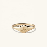 Bague signet minimaliste en argent sterling 925 plaqué or 18 carats, disque rond uni, bande ouverte, empilable