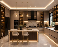 Lit King Size de Luxe, Ensemble de Table à Manger Moderne, Armoire de Cuisine, Service de Design d'Intérieur Professionnel, Villa Contemporaine de Luxe en 3D