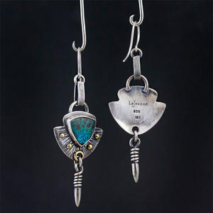 Orecchini pendenti in argento turchese con design tribale e punta a goccia per gioielli da donna alla moda - Product Image 4
