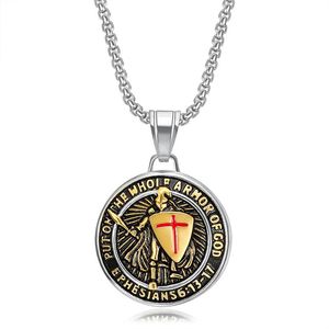 <b>Titanium</b> Steel Templar Knight Pendant Necklace Gold Plated Resin Shield Design Unisex Gift Fashion Jewelry - Product Image 4