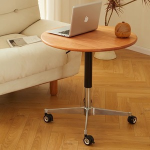 Zeyang Solid Wood Height Adjustable Coffee <b>Table</b> With Wheels Cherry Wood Round <b>Table</b> For Living Room <b>Sofa</b> Side Mobile Use - Product Image 3