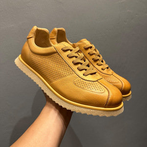 Genuine <b>Leather</b> Hollow-Out Breathable Casual <b>Sneakers</b> Low Heel Front Laces Solid Color Youth Walking Style Shoes - Product Image 4