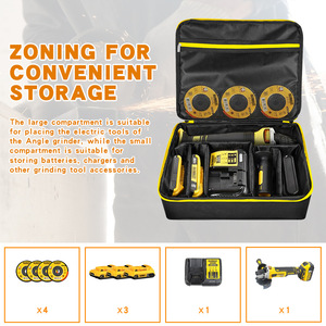 <b>Tool</b> <b>Bag</b> For Angle Grinder Accessories Multi Compartment Storage Case With Top Handle 37x28x8cm Yellow Nylon Lining - Product Image 3