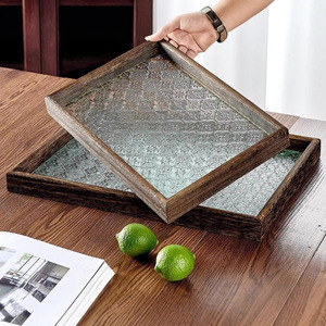 Vintage Style Rectangular <b>Tea</b> <b>Tray</b> Wood With Flower Design For Home Use Serving <b>Trays</b> - Product Image 3