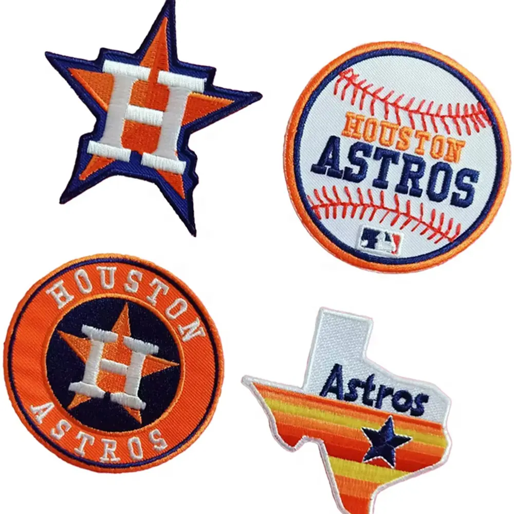 Prensa de calor bordado completo Astros parches bolsas personalizadas Houston Astros hierro en parche personalizado para ropa