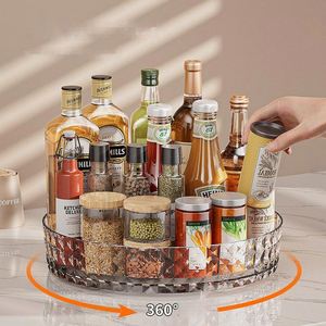 Kitchen Storage Spice Rack 360 Degree Rotating Double Tier Plastic Non-slip Durable Modern - Product Image 1