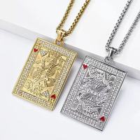 Collier pendentif de style hip-hop pour hommes et femmes, en acier inoxydable, avec des pierres élégantes, motif jeu de cartes