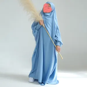 3-11 tahun Dubai Turki ayunan besar padat jubah gaun anak perempuan jubah pakaian anak Muslim Jilbab NIDA 1 buah doa Abaya Kaftan Jalabiya