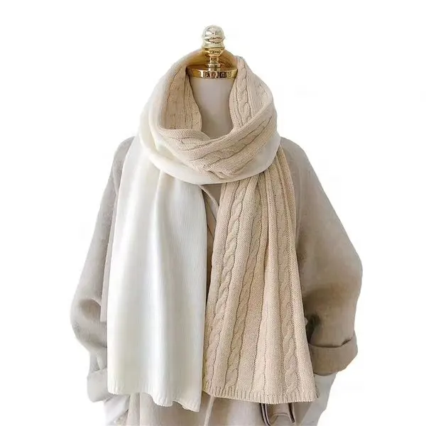 Mode Vrouwen Gebreide goedkope Cashmere Winter Sjaal Twee-Tone Applique Sjaal