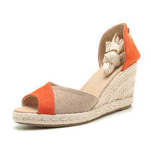 Sandales compensées à bout ouvert en daim à lacets avec semelle en paille respirantes pour femme – Idéales pour l'été - Product Image 4