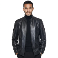 Veste en cuir de mouton pur pour homme, noire, avec fermeture éclair, veste en cuir d'agneau véritable noire et marron pour homme, veste de motard MOTO Cafe Racer