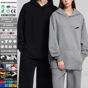 <span class=keywords><strong>Felpa</strong></span> con Cappuccio in Cotone French Terry Lavaggio Acido Personalizzabile con Logo Vintage Pesante con Bordi Sfrangiati - Product Image 1