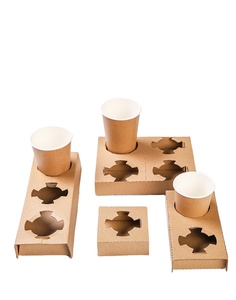 <b>Disposable</b> Milk Tea <b>Cup</b> Holder Corrugated Kraft Paper Takeaway Packaging Single/Double/Four <b>Cup</b> Holders Fixed Holder Base - Product Image 2