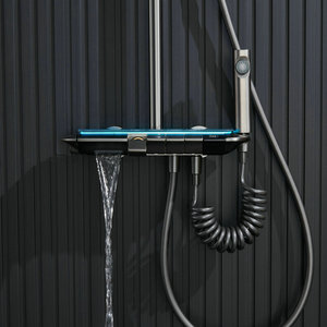 Set <span class=keywords><strong>Doccia</strong></span> da Bagno alla Moda con 4 Funzioni, Colore Grigio Canna di Fucile, Design Esposto con Indicatore di Temperatura e Luce LED - Product Image 2