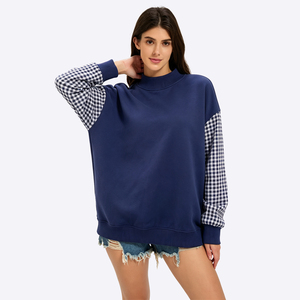 Custom <strong>Women's</strong> <strong>Christmas</strong> Mock Neck Patchwork Gingham Sleeve Gingham Letter Applique Loose Drop Shoulder <strong>Sweatshirt</strong> Manufacturer - Product Image 5