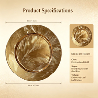 Assiette de présentation en plastique PP plaqué or personnalisée, motif feuille de bananier en relief, pour décoration de table de mariage ou de fête