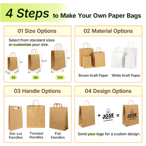 Sacs de courses en papier kraft recyclé avec poignée découpée, écologiques, marron, en gros, en stock, avec logo - Product Image 5