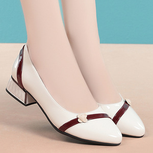 Xuanhui Nuove <span class=keywords><strong>Scarpe</strong></span> <span class=keywords><strong>Eleganti</strong></span> con Tacco Basso 3cm, Tacco a Blocco Stabile, <span class=keywords><strong>Scarpe</strong></span> da Ufficio <span class=keywords><strong>Bianche</strong></span> e Rosso Vino Bicolore, Comode per Camminare - Product Image 3