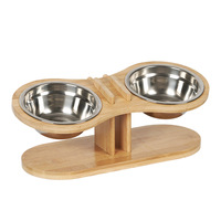 Erhöhte Verstellbare Geneigte Abgerundete Holz-Katzenfutterschale für Katzen Welpen Kleine Hunde Verstellbarer Futter- und Wasserständer (Designer-Stil)