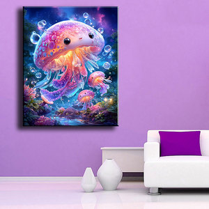 Kit <span class=keywords><strong>de</strong></span> <span class=keywords><strong>peinture</strong></span> diamantée en résine complète Ever Moment, motif méduse mignonne, sur toile à poils courts, bords ondulés, ensemble <span class=keywords><strong>de</strong></span> mosaïque animaux marins ASF3090 - Product Image 2