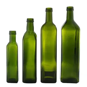 Food Grade Italy Olive Oil Packaging 250ml 500ml 750ml 1000ml Empty Square Dark Green Glass Bottle Olive Oils