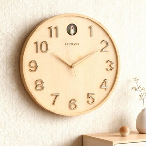 Wooden Wall Clock Round Quartz Battery Powered Minimalist Design For Home Office Decor - Product Image 1