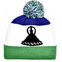 Nouvelle Arrivée Bonnet Tricoté Drapeau du Lesotho pour Femmes et Hommes, Bonnet à Pompon, Chaud et Doux pour l'Hiver, Extensible, Pas Cher, Personnalisable, Vente en Gros