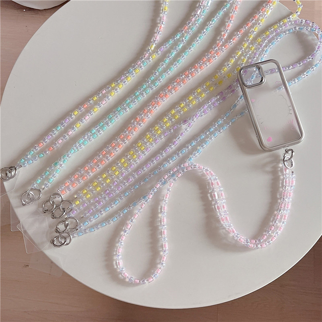 Luxury Mobile Phone Crossbody Lanyard Straps Transparent Pearl Bracelet Chain for iPhone 17 16 15 14 Pro Max Flip 7 6 5