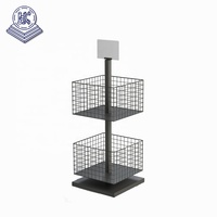 Présentoir rotatif portable en métal avec paniers de rangement pliables – Support de merchandising multi-paniers pour la vente au détail de snacks et articles divers