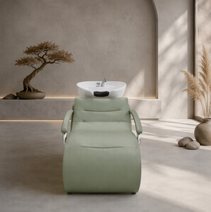 Salon Shampoo <b>Chair</b> PU Leather <b>Reclining</b> Backwash with Ceramic Bowl Spa Hair Wash Station <b>Footstool</b> 6 Colors OEM - Product Image 6