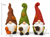 Ensemble de 3 figurines de gnomes de jardin en résine, peintes à la main, sur le thème de la récolte d'automne et de Thanksgiving, avec citrouille, pomme de pin et gland, pour décoration extérieure