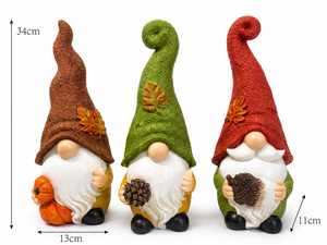 Ensemble de 3 figurines de gnomes de jardin en résine, peintes à la main, sur le thème de la récolte d'automne et de Thanksgiving, <span class=keywords><strong>avec</strong></span> citrouille, pomme de pin et gland, pour décoration extérieure - Product Image 3