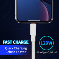 Kabel Data USB 3.0 Fleksibel SR Enhanced Protection 120W 6A Pengisian Cepat 1M USB ke Tipe-C untuk iPhone 6/13/14/15 & Komputer