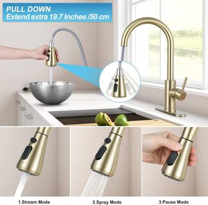 Brushed Gold Kitchen <strong>Faucet</strong> with Pull Down Sprayer, Single Handle <strong>RV</strong> Kitchen Sink <strong>Faucet</strong> with Pull Out Sprayer - Product Image 4