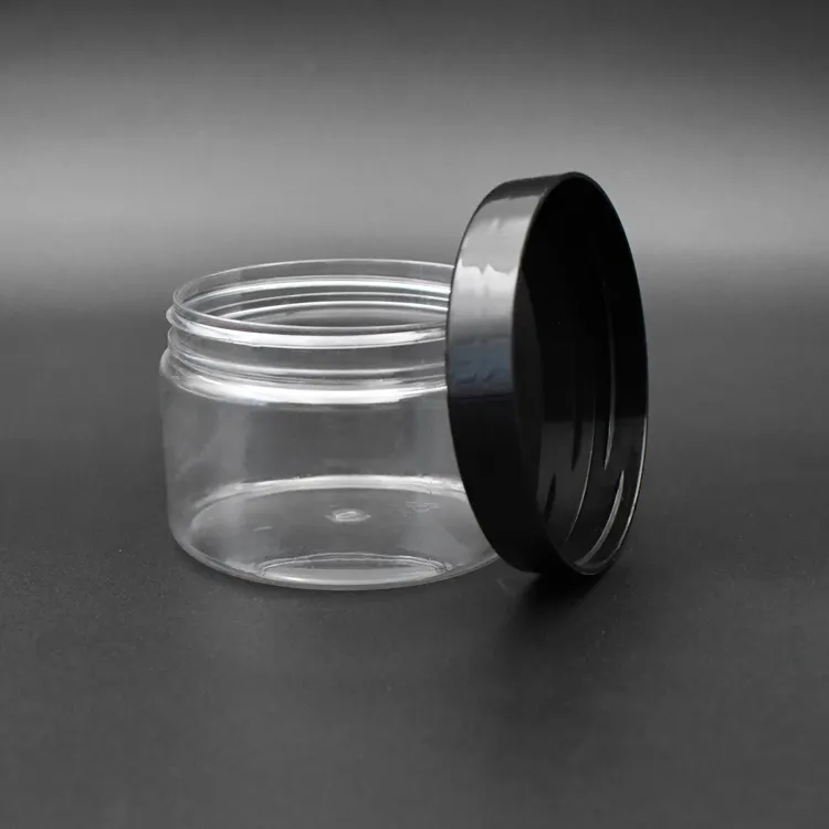 Leerer Behälter Kunststoff-Körper glas Schwarzer Deckel PET-Glas für transparentes Kosmetik glas 100g 200g 300g