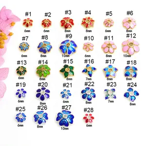 Jf8741 8Mm 10Mm Màu Đầy Màu Sắc Cloisonne Hoa Vàng Spacer Bead, Mạ Vàng Men Kim Loại Hoa Kết thúc Tip Hạt