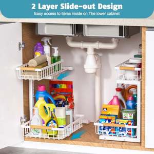 Estante de Almacenamiento Metálico de 2 Niveles para Fregadero de Cocina o Baño, Organizador de Gabinete Extraíble con Altura Ajustable - Product Image 3