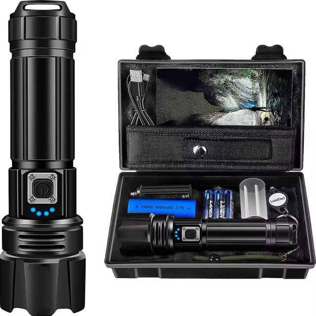 High Lumen Ultra Bright Long Range Powerful LED Outdoor Tactical Flashlight Waterproof Shockproof Aluminum Alloy Construction