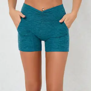 Neues Design Vorderseite Taille hinten Gesäß plissiert mit Tasche hohe taille Fitness-Shorts Damen Laufen und Sport Hosen Fitness-Bekleidung Shorts